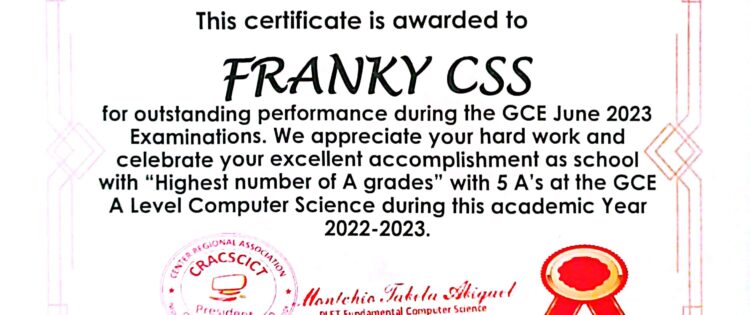 BRAVO!!! BRAVO!!! BRAVO!!! FRANKY AT THE TOP WITH REGARDS TO COMPUTER SCIENCE/ICT IN THE CENTER REGION AND CAMEROON IN GENERAL